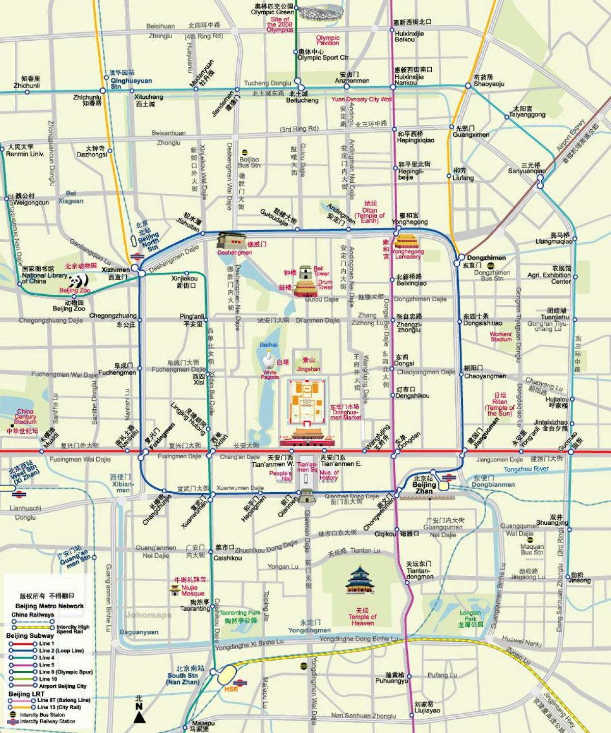 kaart Pekingi metroo kaart, millel vaatamisväärsused